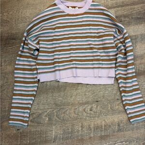 La Hearts Lavender Striped Knit Top with Green and Rust Bands